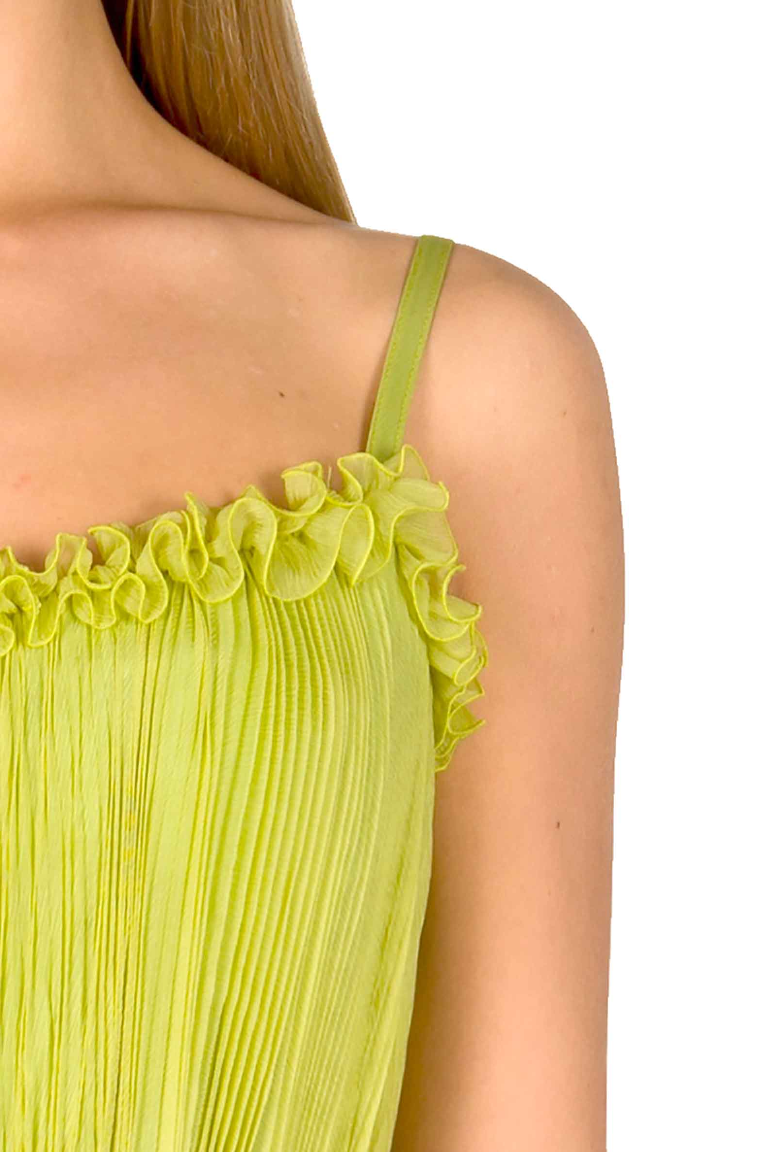 Vestito plissettato verde lime con cintura