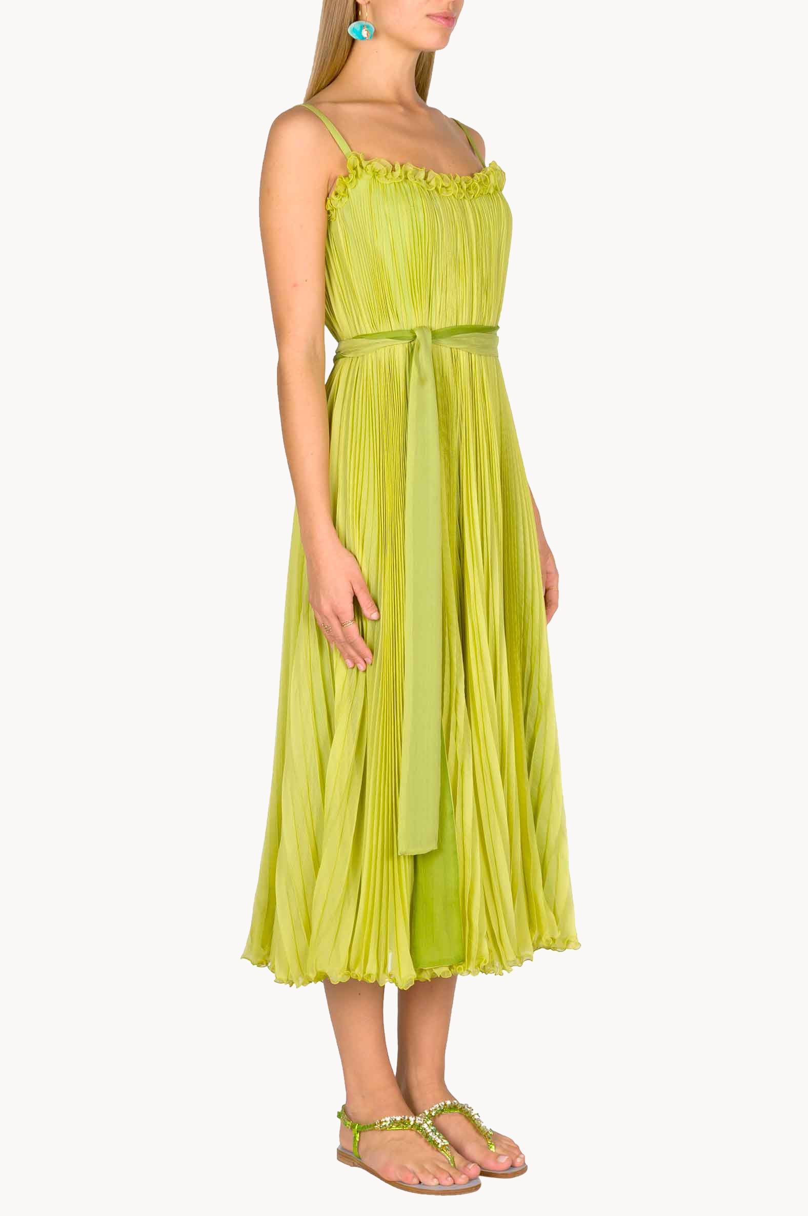Vestito plissettato verde lime con cintura