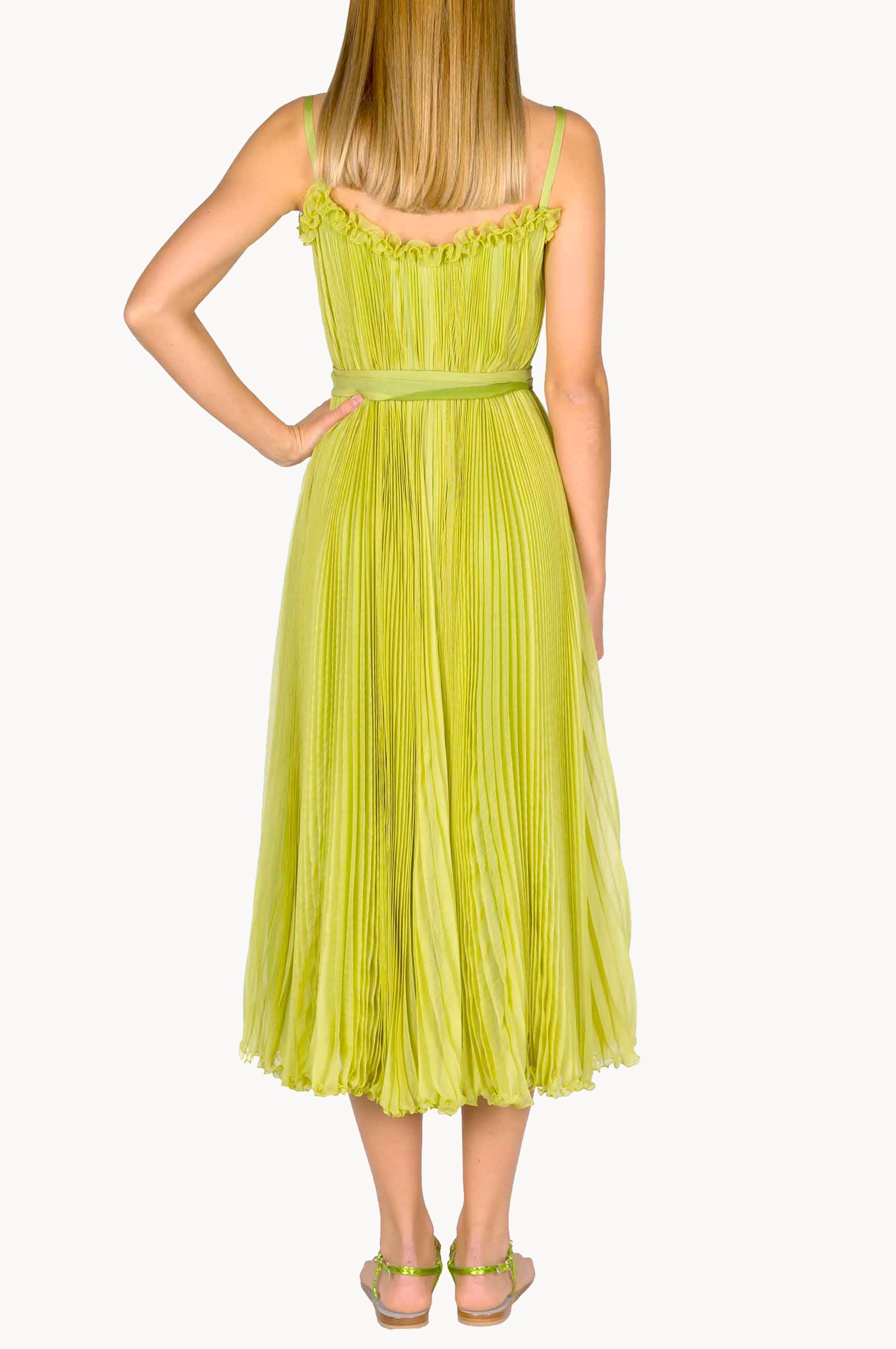 Vestito plissettato verde lime con cintura
