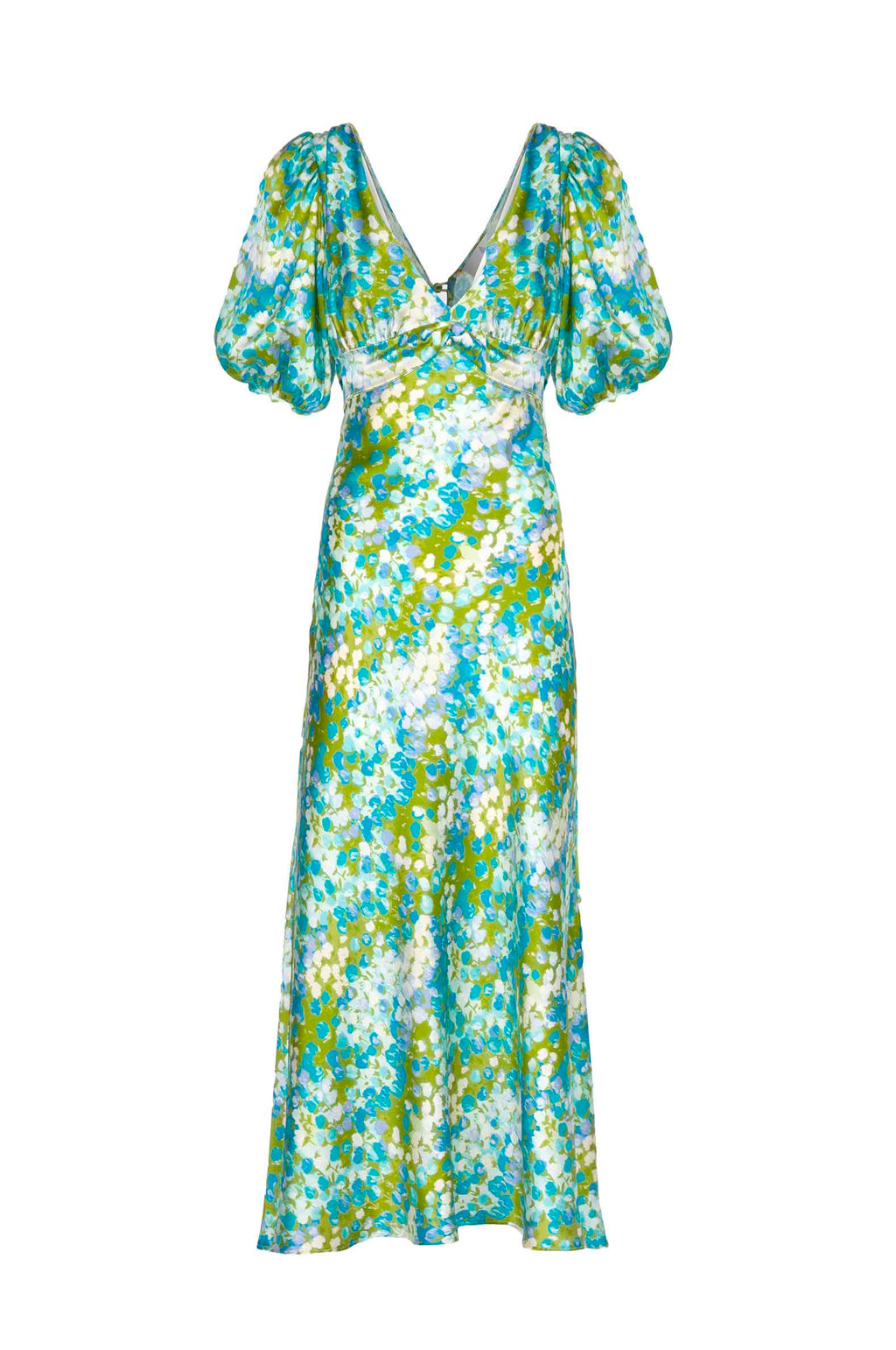 Vestito midi in seta Monet con maniche a sbuffo