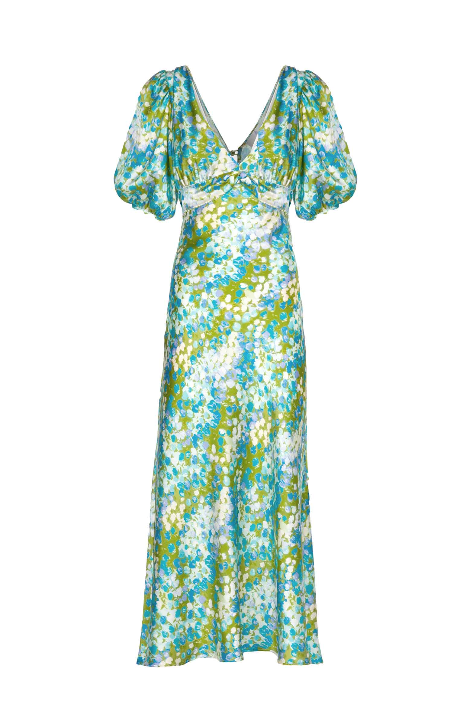 Vestito midi in seta Monet con maniche a sbuffo