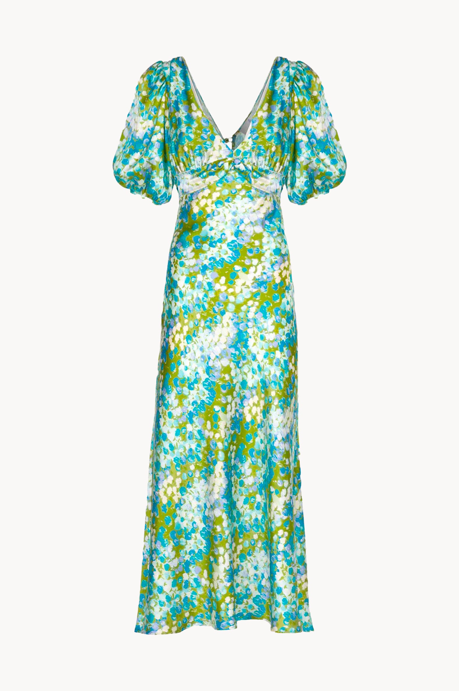 Vestito midi in seta Monet con maniche a sbuffo