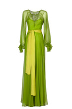Vestito maxi in chiffon verde lime