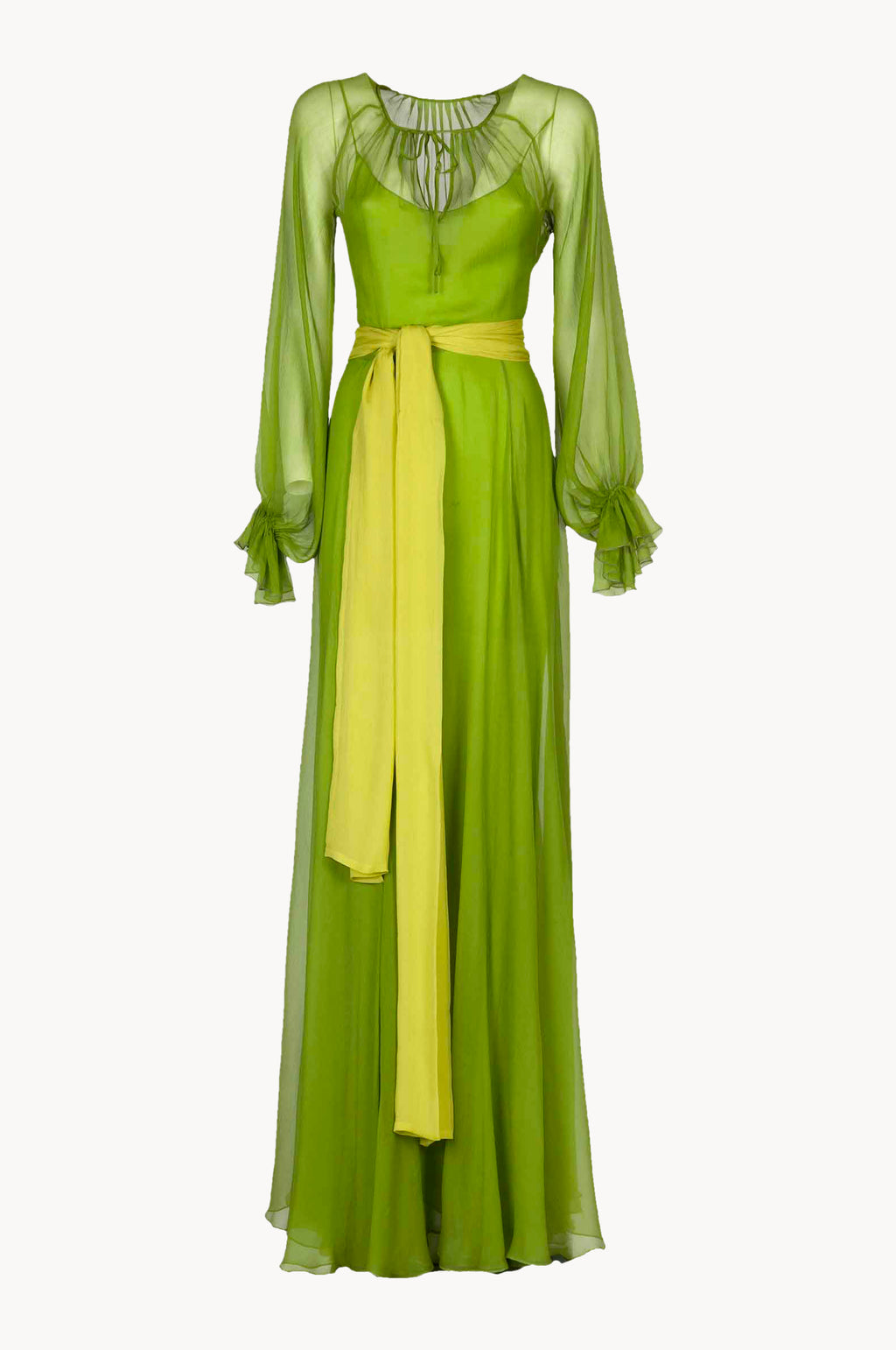 Vestito maxi in chiffon verde lime