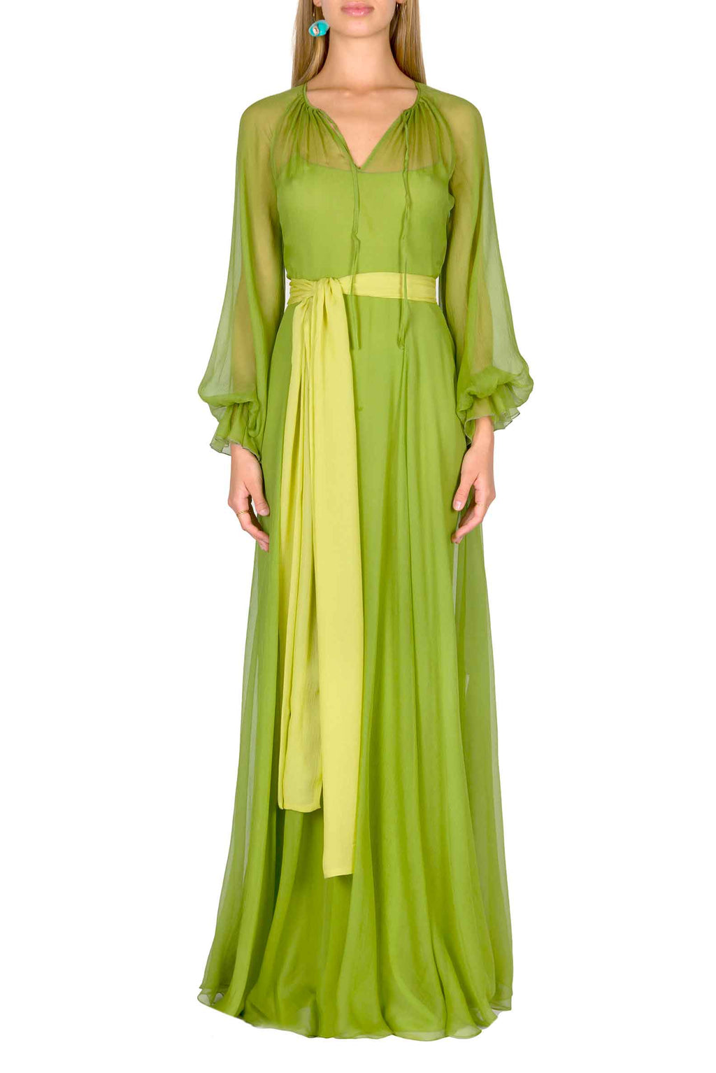 Vestito maxi in chiffon verde lime