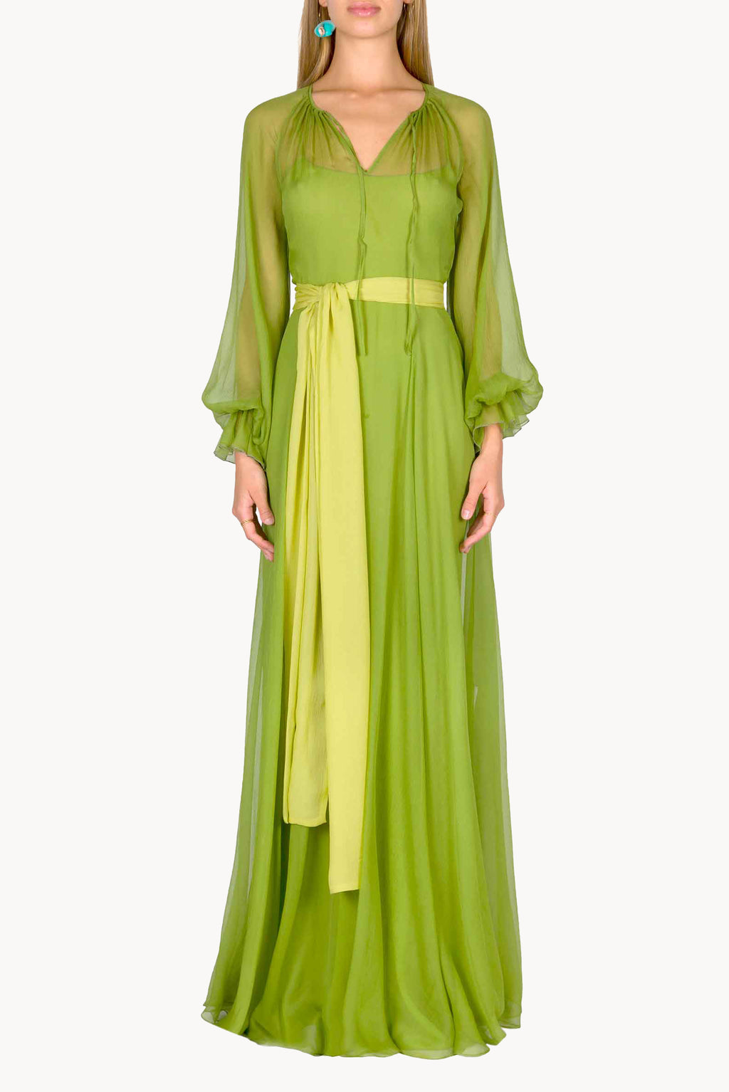 Vestito maxi in chiffon verde lime