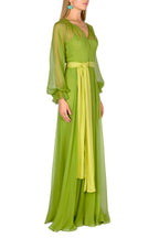 Vestito maxi in chiffon verde lime