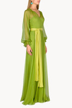 Vestito maxi in chiffon verde lime