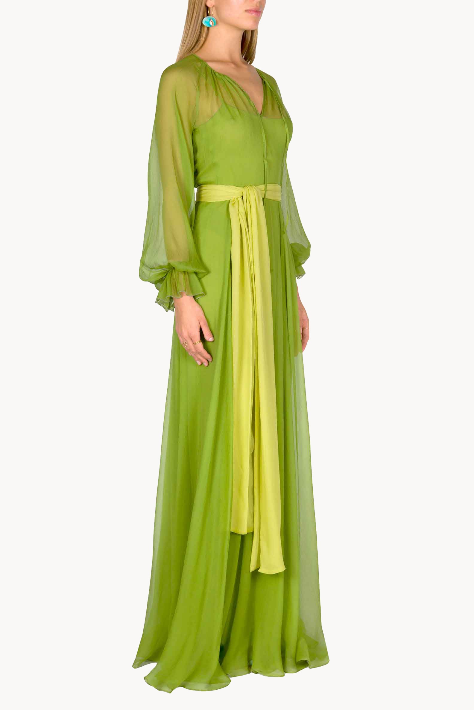 Vestito maxi in chiffon verde lime