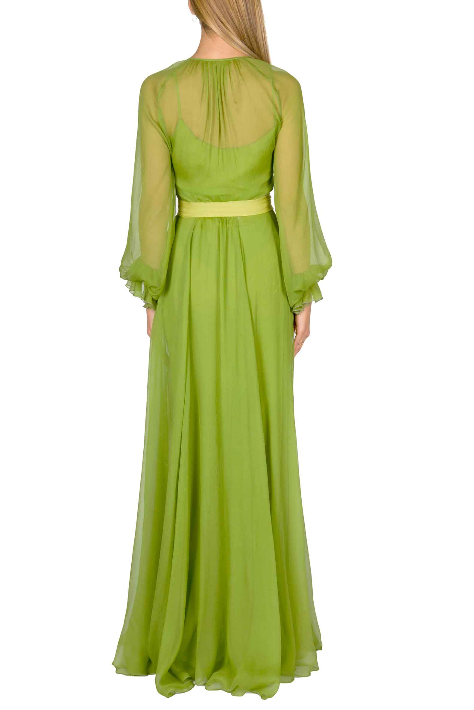 Vestito maxi in chiffon verde lime