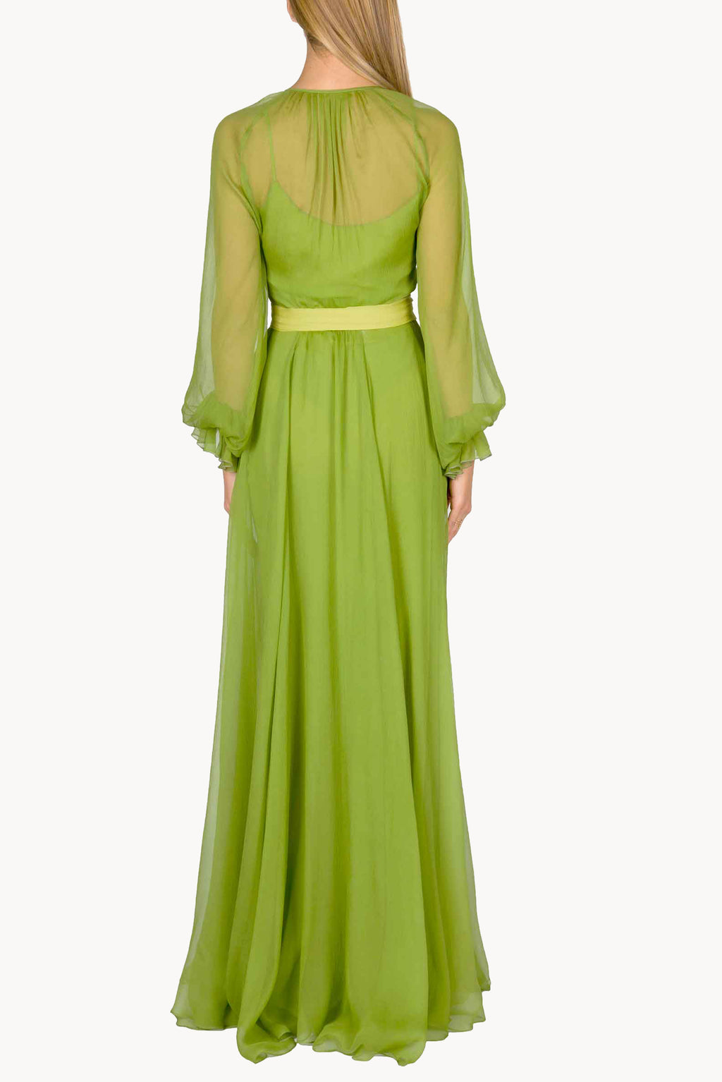 Vestito maxi in chiffon verde lime