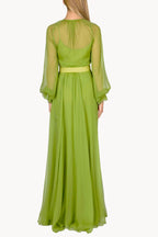 Vestito maxi in chiffon verde lime