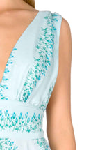Vestito maxi in seta a righe floreali con vita impero