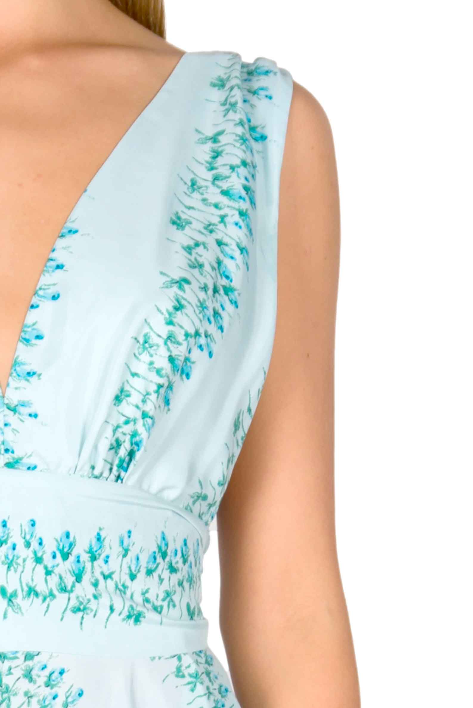 Vestito maxi in seta a righe floreali con vita impero