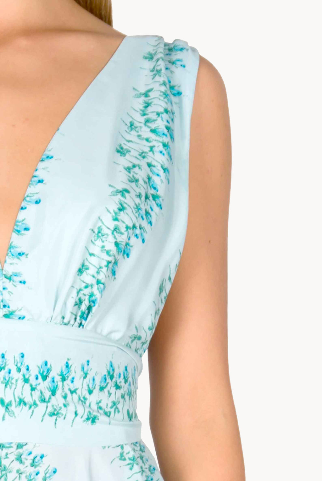 Vestito maxi in seta a righe floreali con vita impero