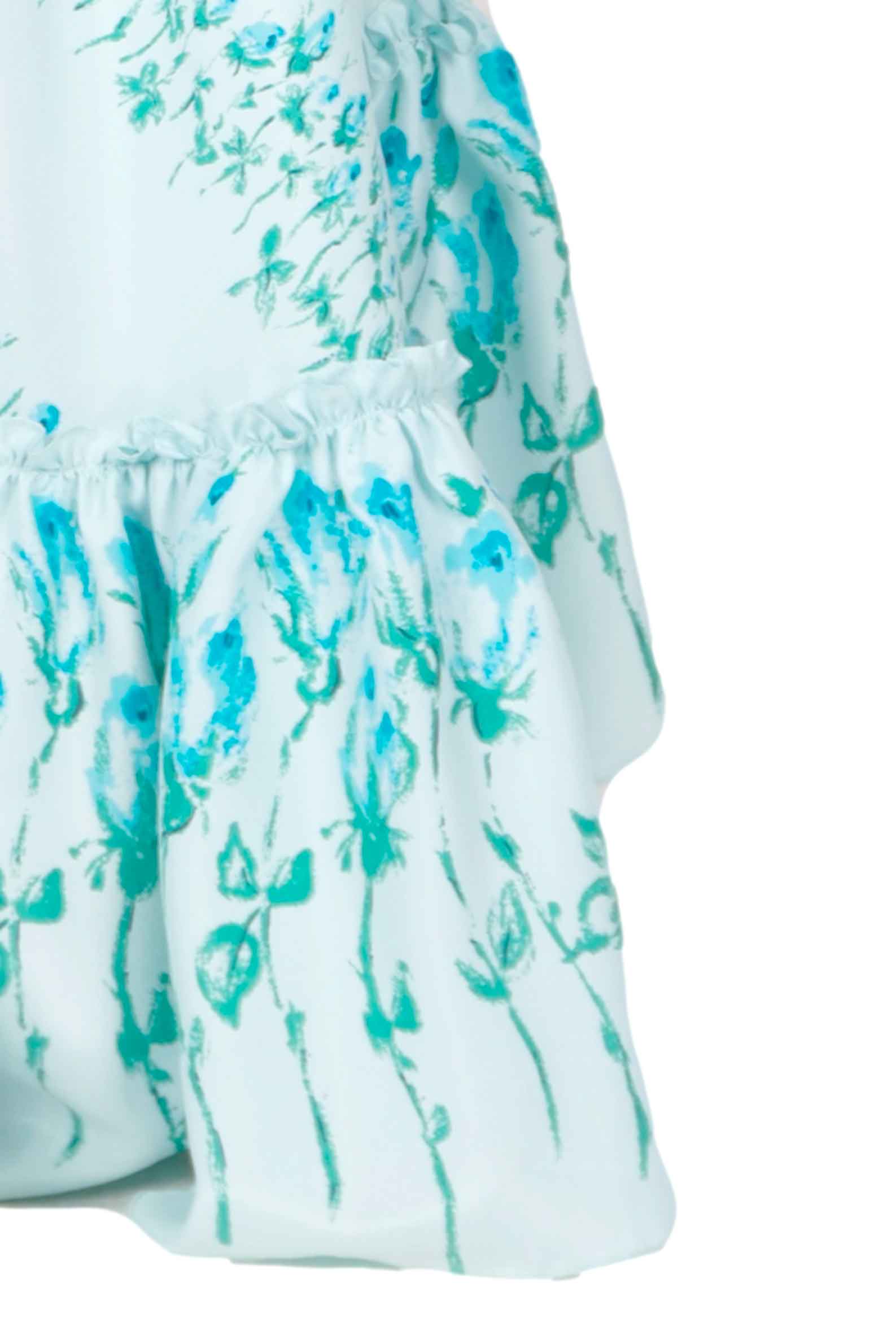 Vestito maxi in seta a righe floreali con vita impero