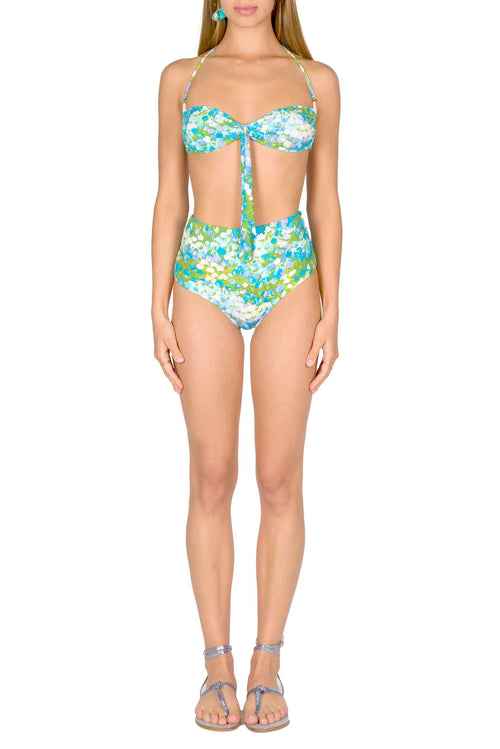 Bikini slip a vita alta e fascia turchese Monet