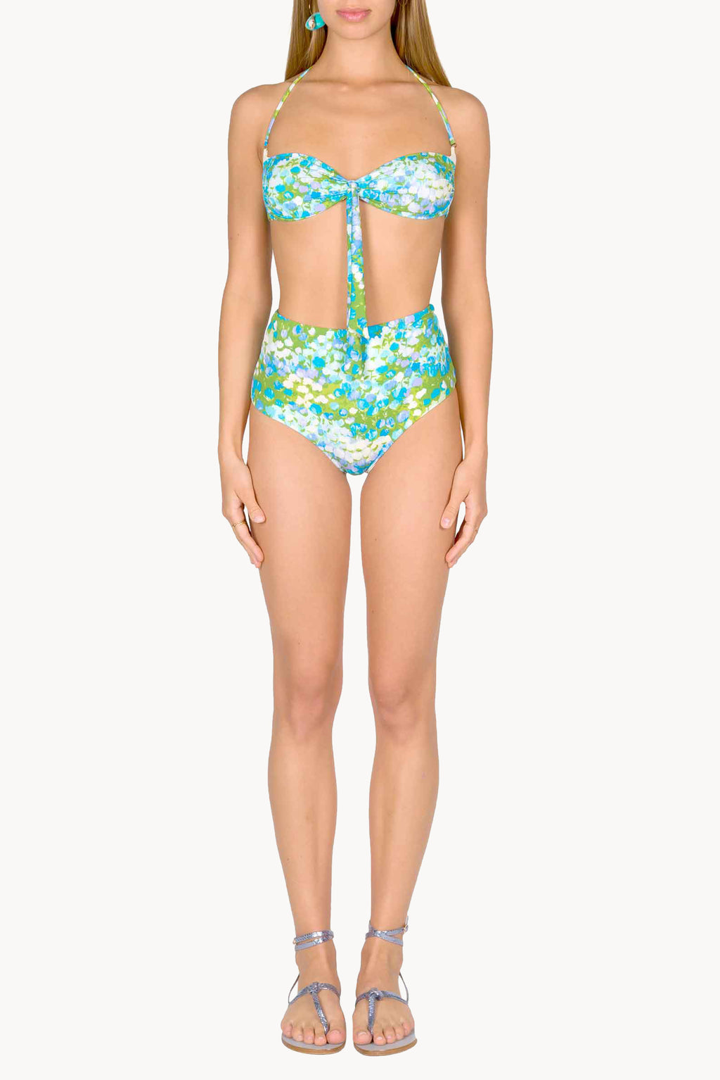 Band And High Waist Slip Bikini Turquoise Monet