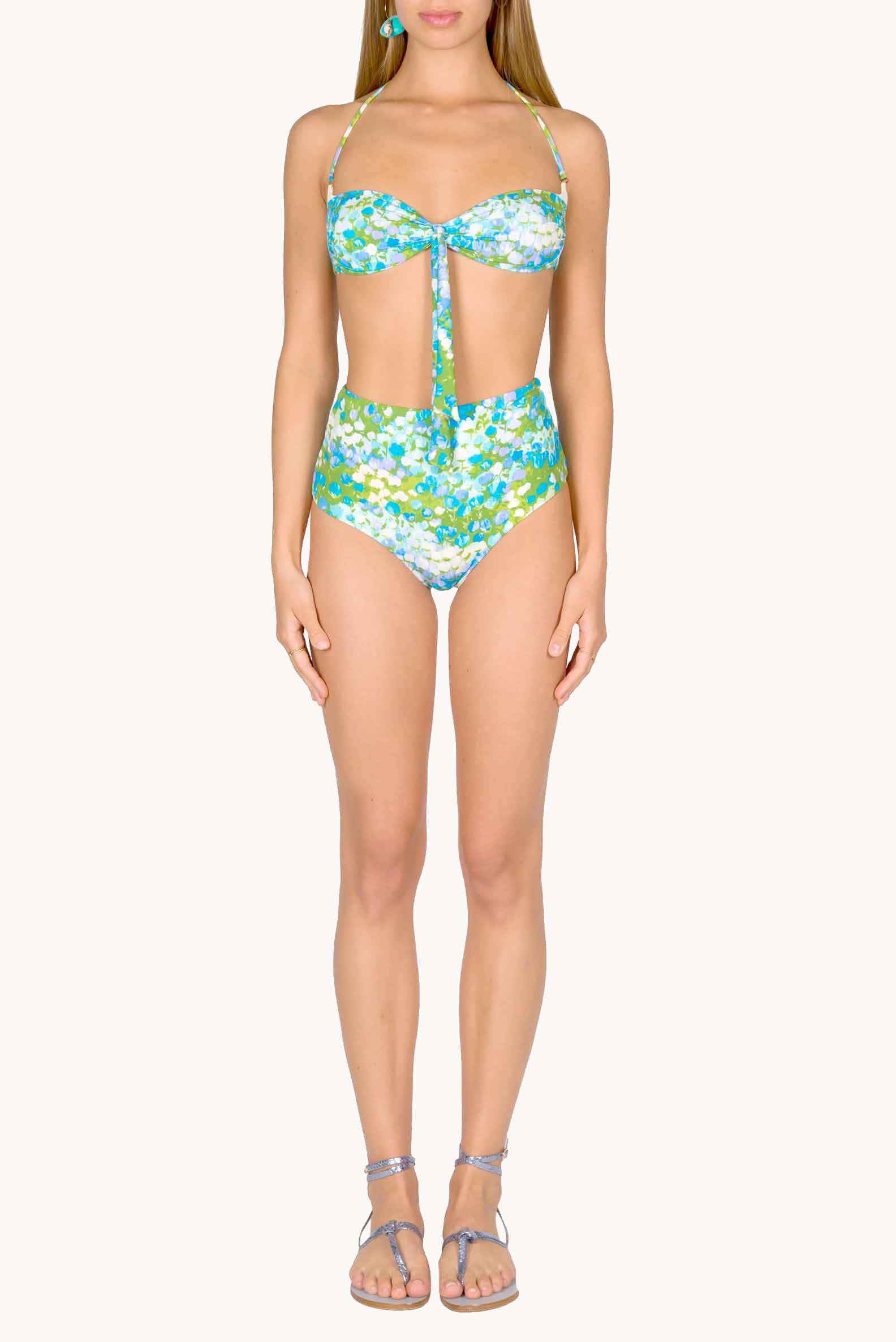 Bikini slip a vita alta e fascia turchese Monet