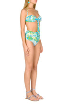 Bikini slip a vita alta e fascia turchese Monet