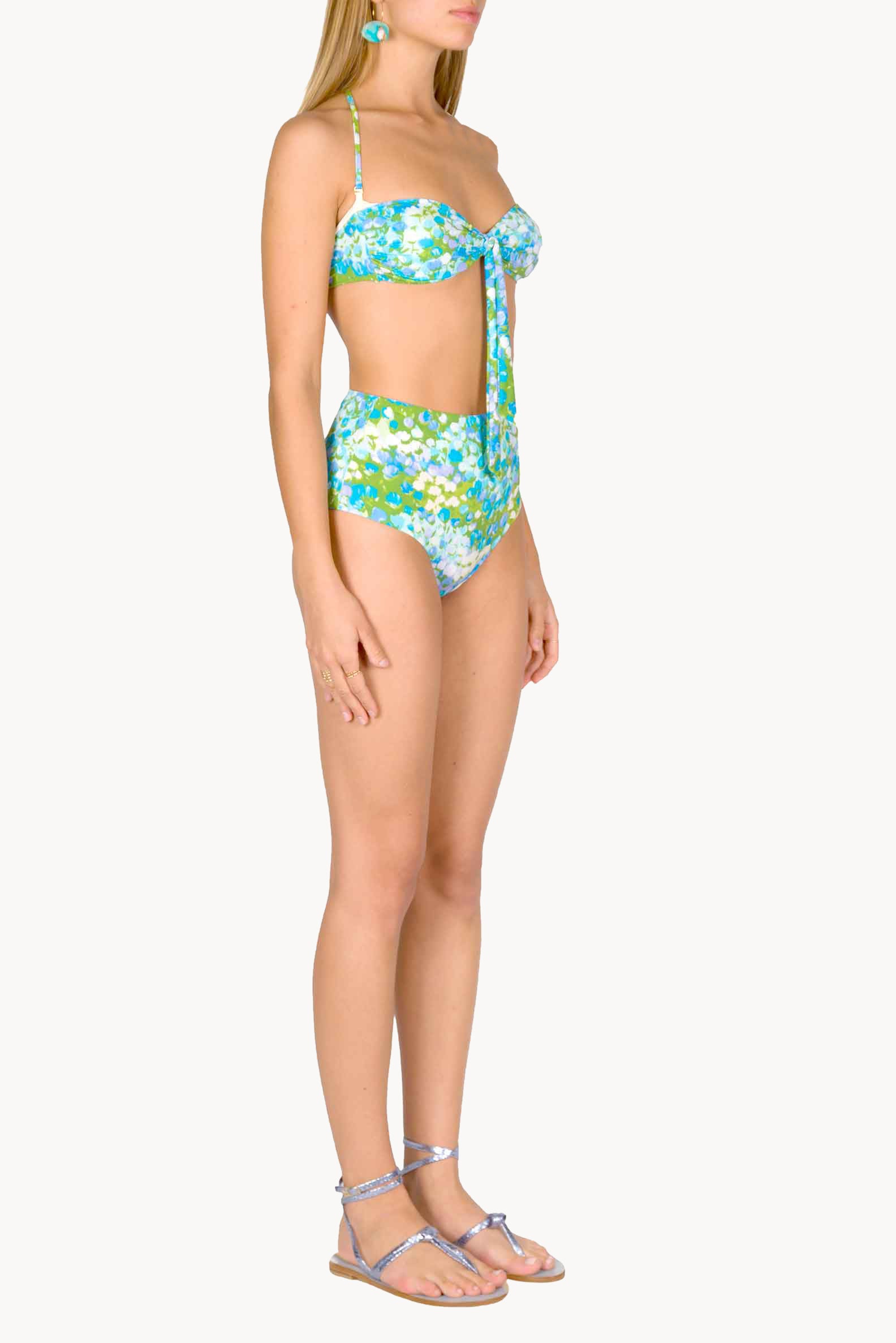 Band And High Waist Slip Bikini Turquoise Monet