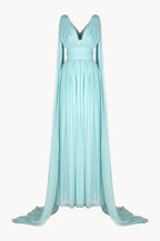 Abito con effetto mantella in chiffon di seta