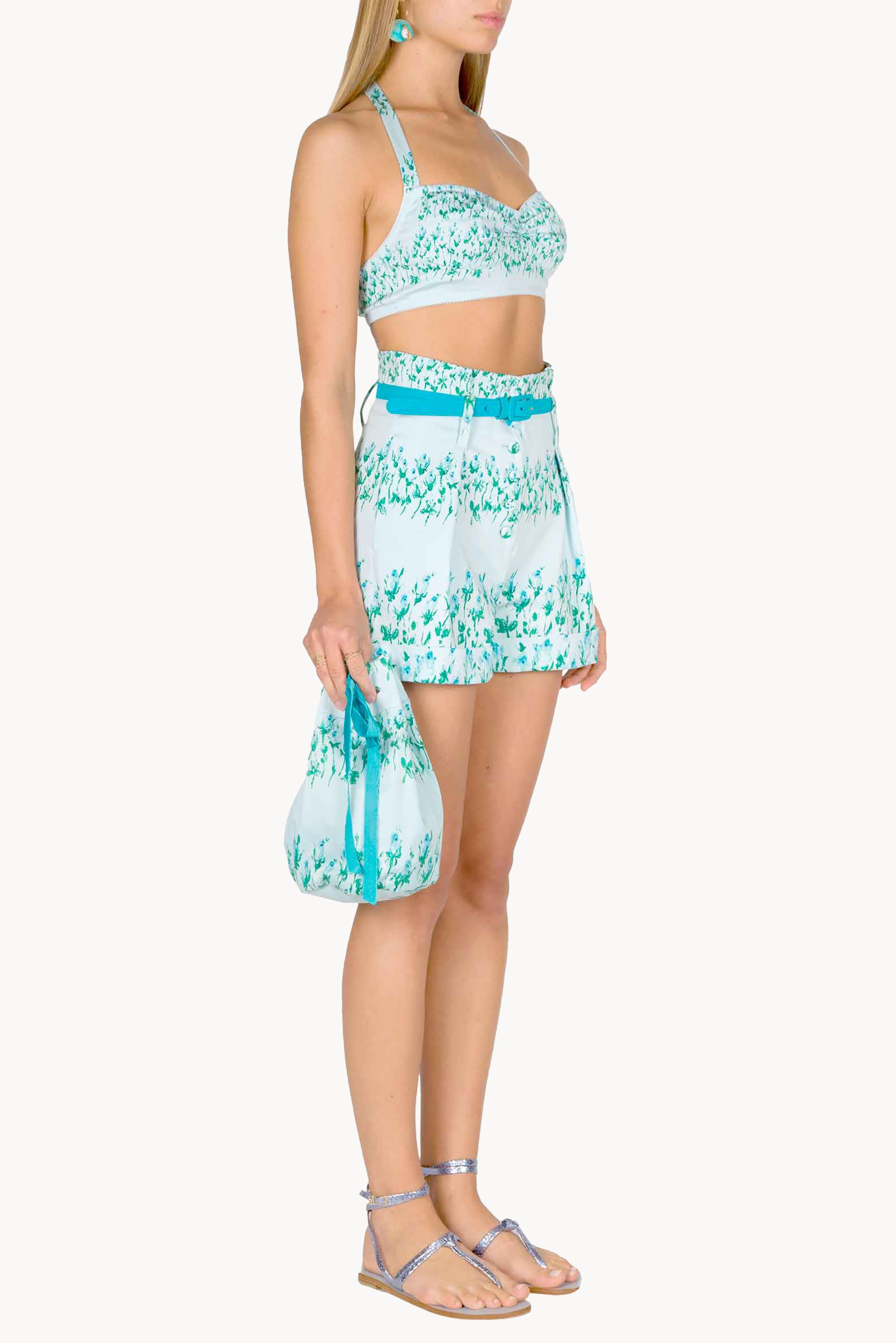 Top bralette a righe floreali