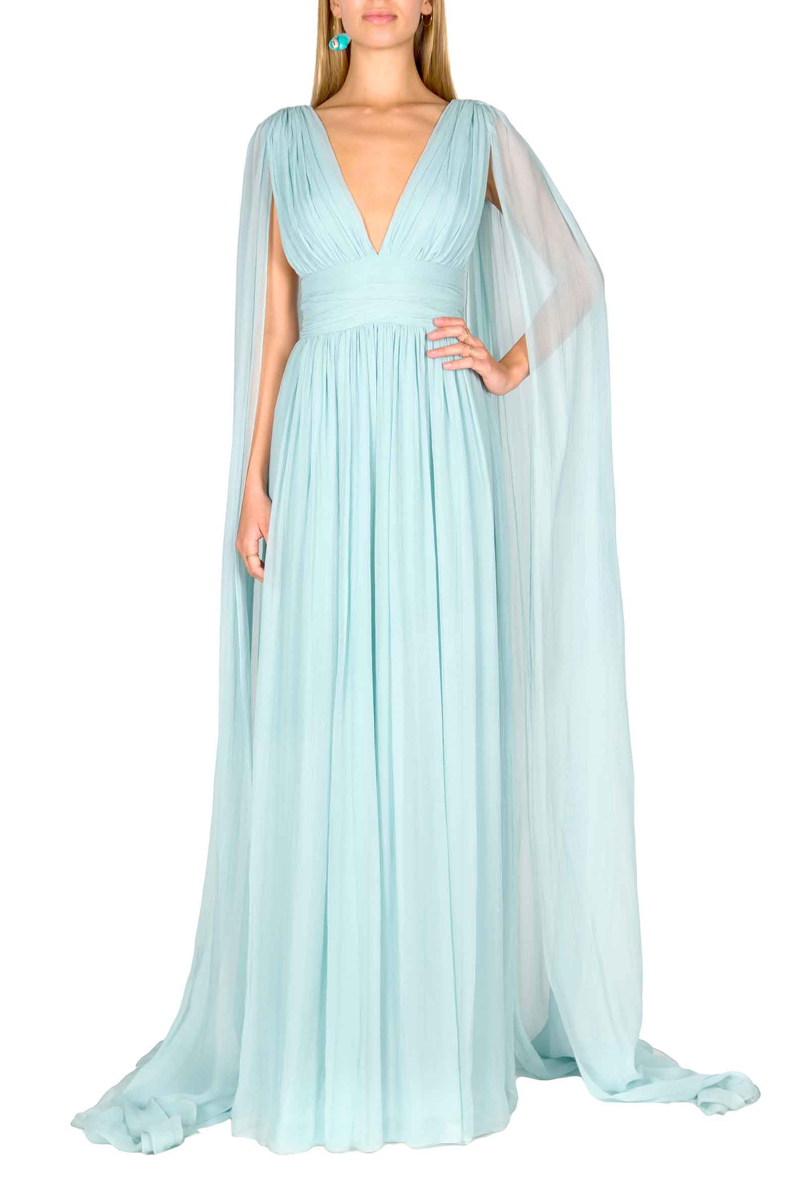 Abito con effetto mantella in chiffon di seta