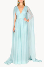 Abito con effetto mantella in chiffon di seta