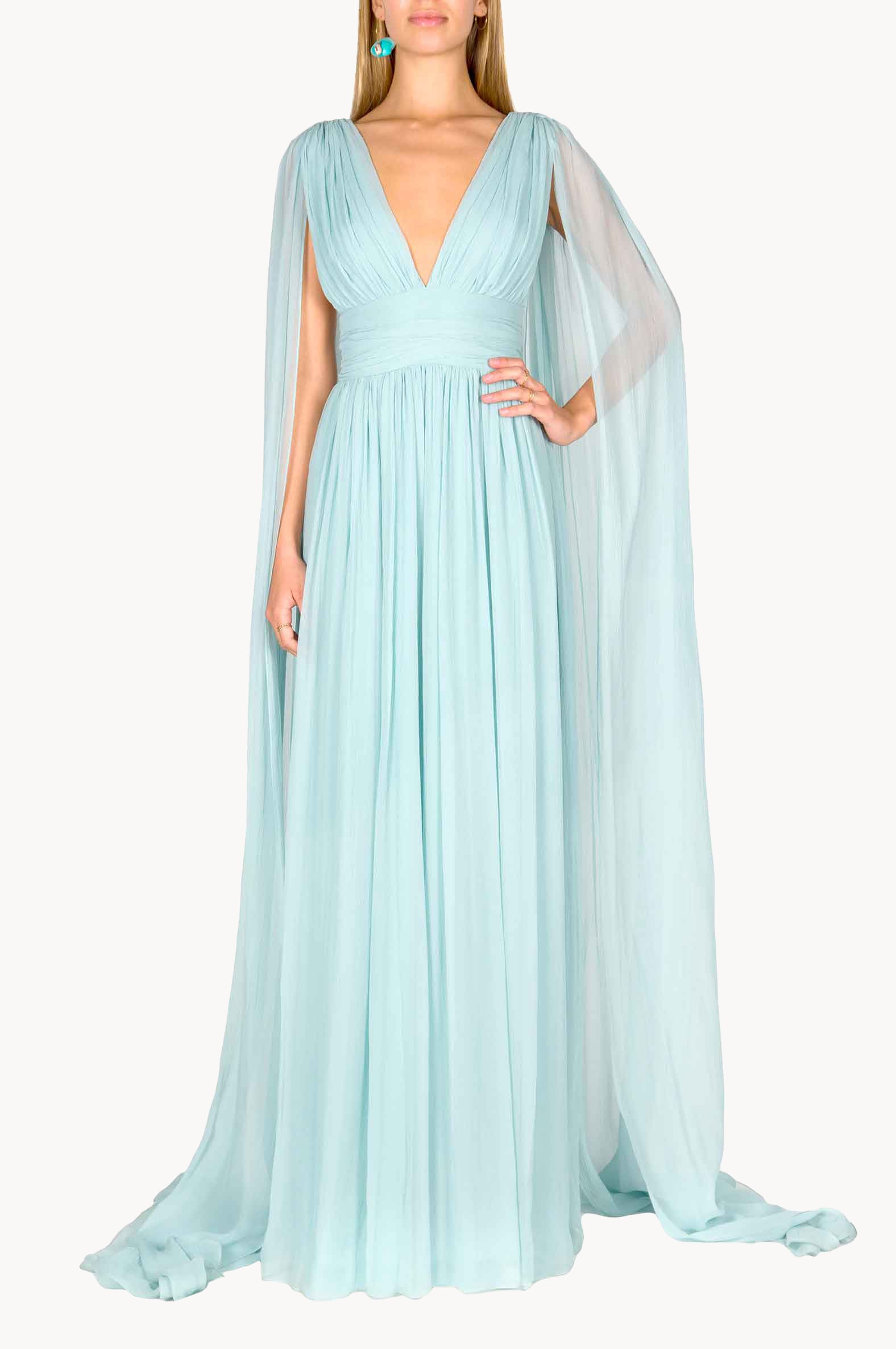 Abito con effetto mantella in chiffon di seta