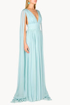 Abito con effetto mantella in chiffon di seta