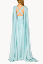 Abito con effetto mantella in chiffon di seta