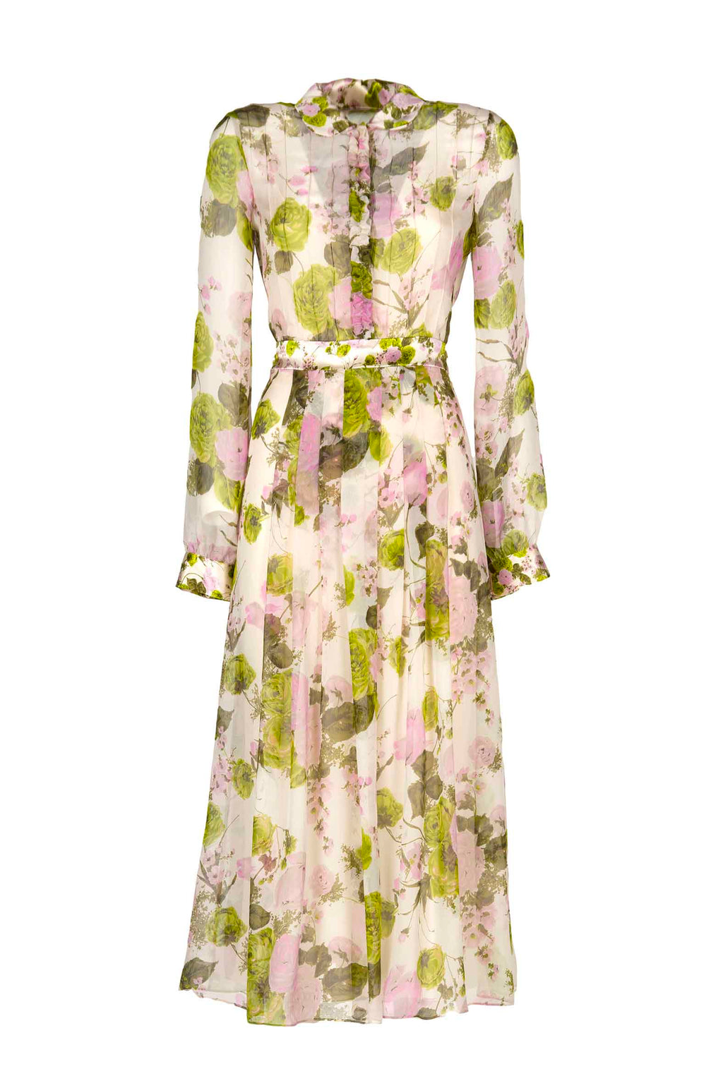Vestito midi in chiffon stampato con rose in fiore
