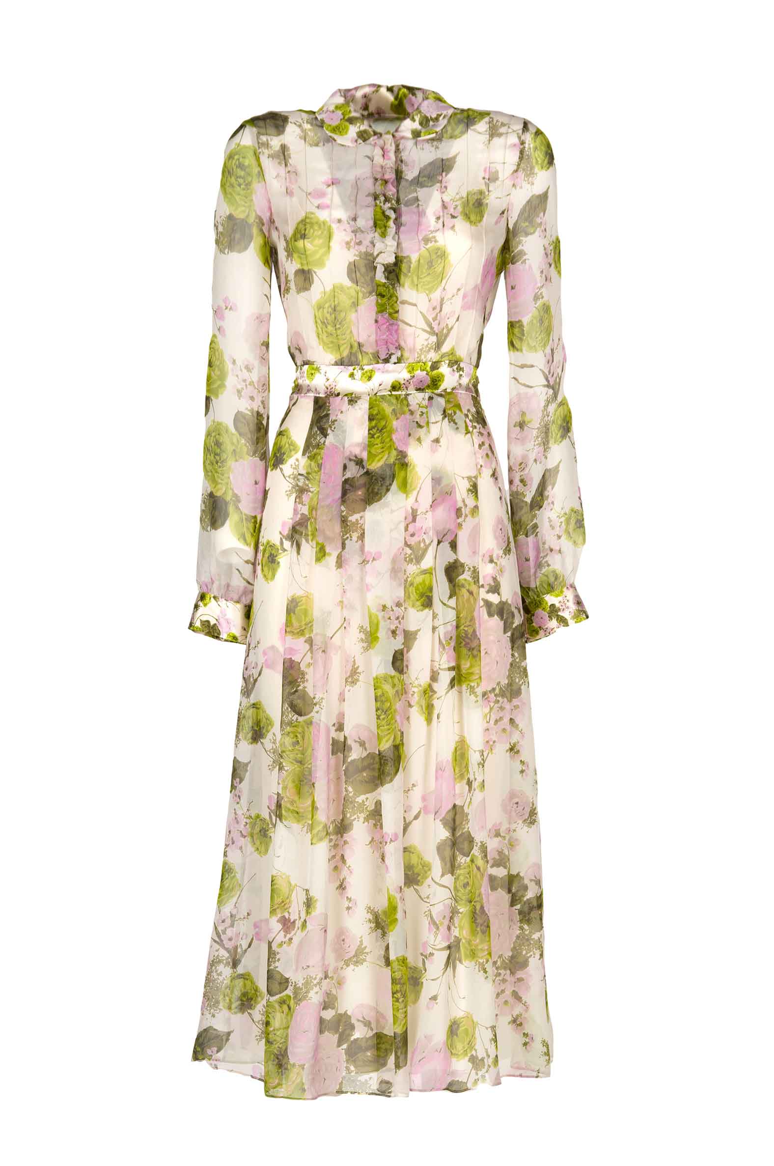 Vestito midi in chiffon stampato con rose in fiore