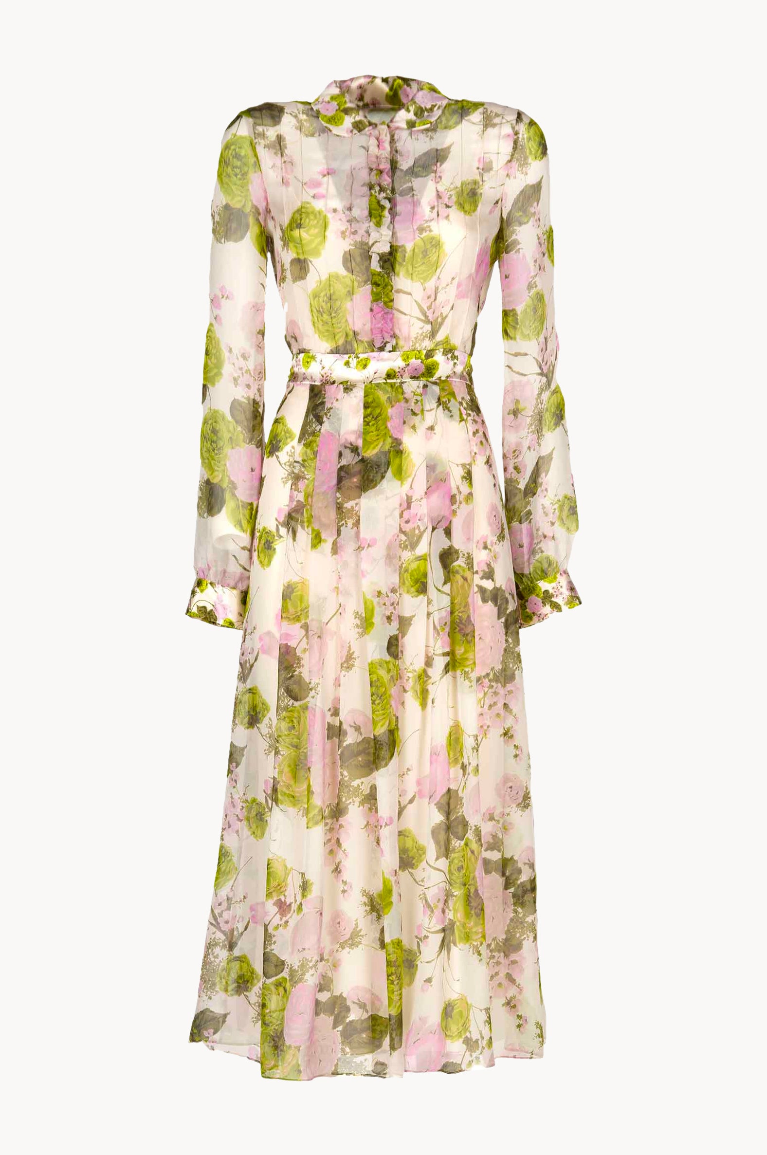 Vestito midi in chiffon stampato con rose in fiore