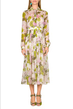 Vestito midi in chiffon stampato con rose in fiore