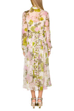 Vestito midi in chiffon stampato con rose in fiore