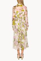 Blooming Roses Printed Chiffon Midi Dress