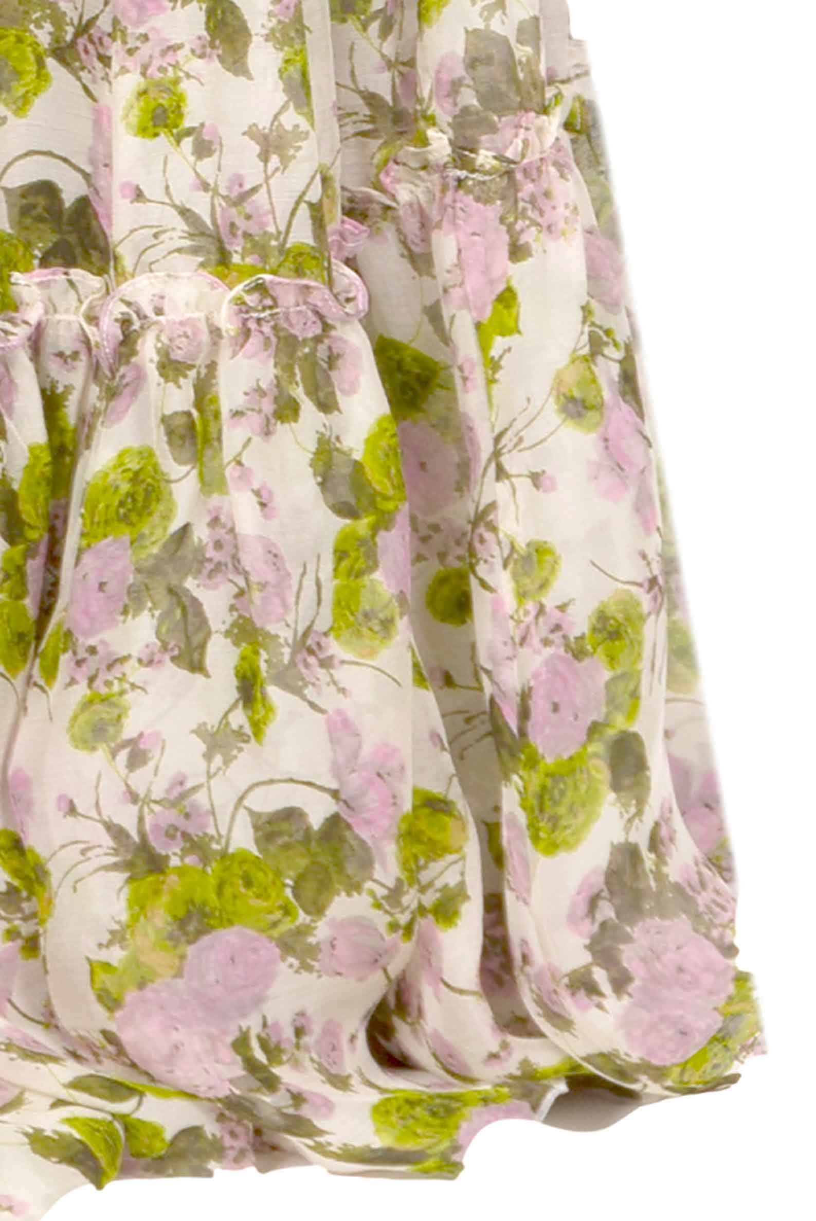 Vestito lungo in chiffon arricciato con rose in fiore