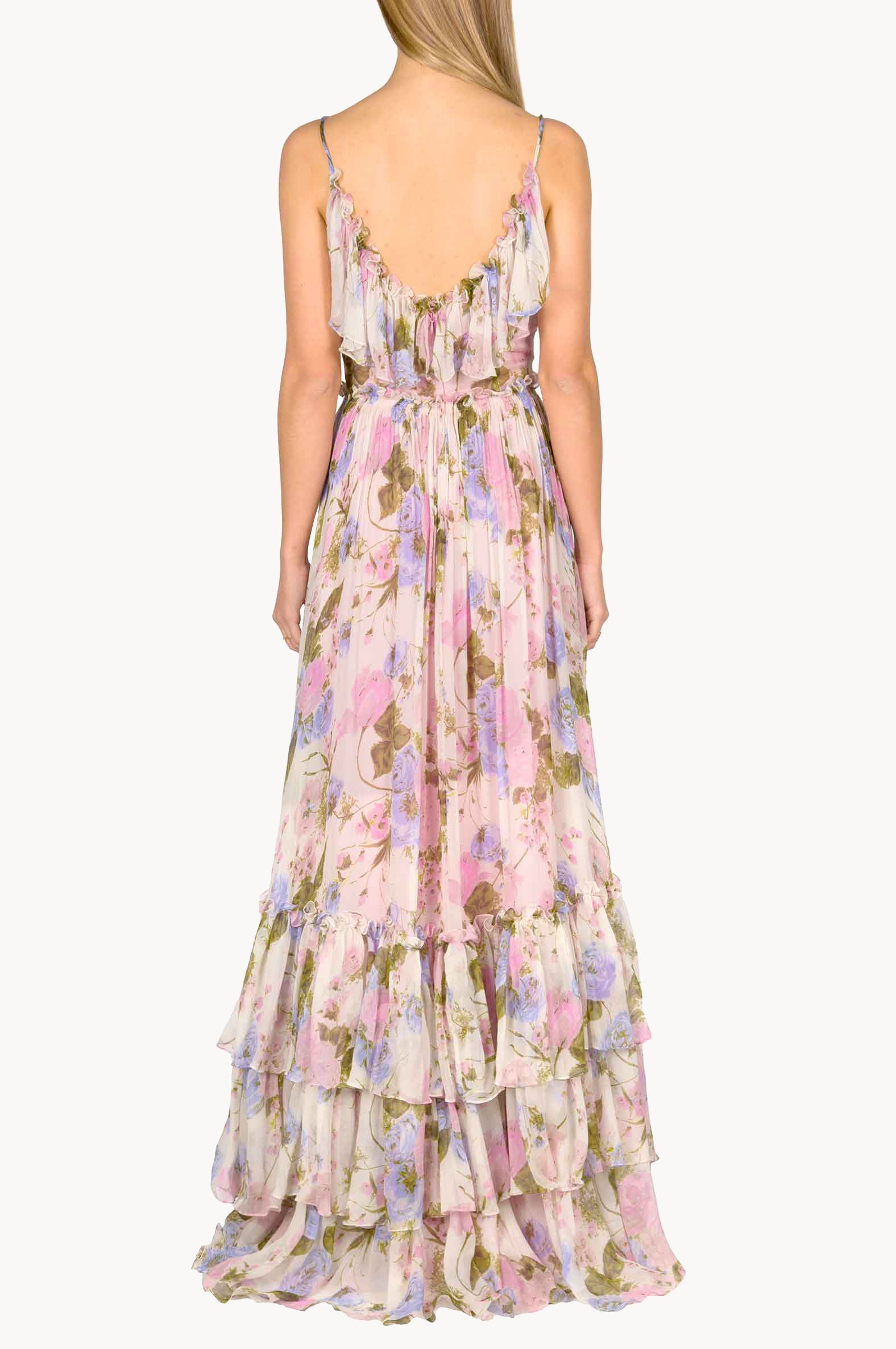 Floral Chiffon Ruffled Maxi Dress