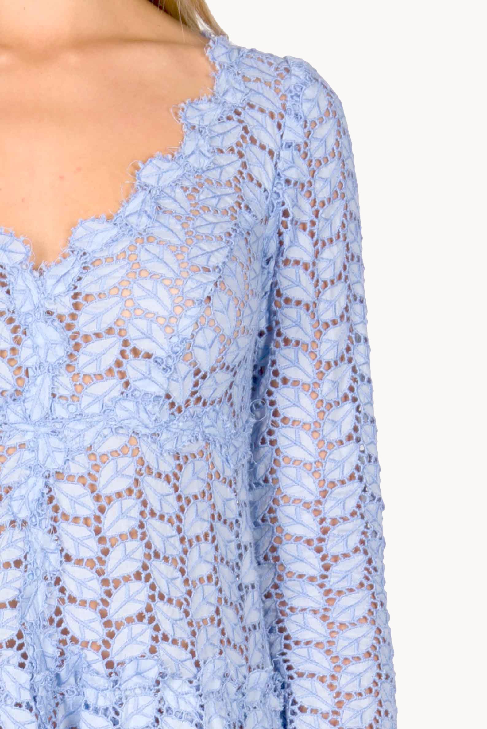 Eyelet Leaf-pattern Mini Dress