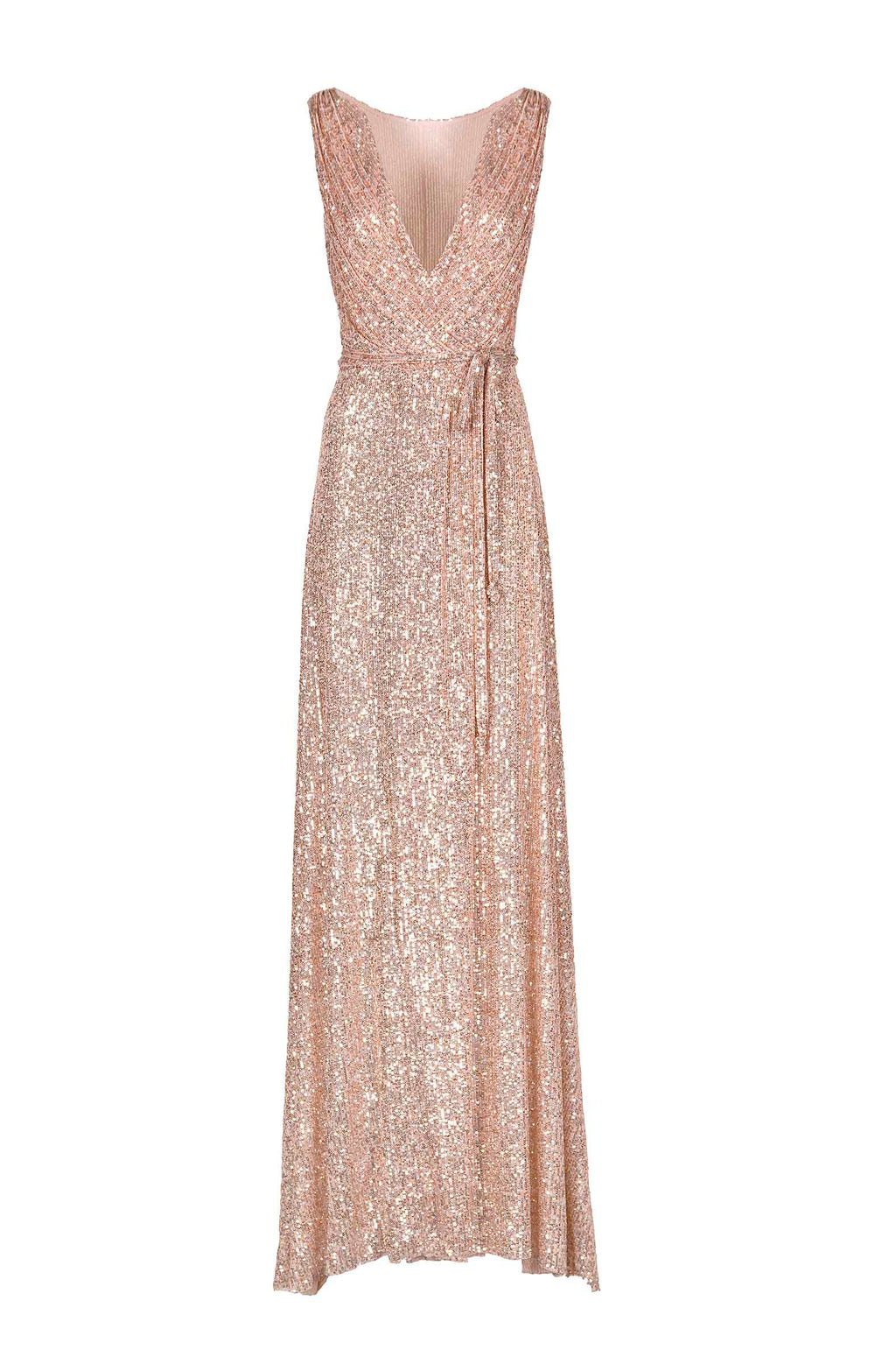 Vestito rosa con paillettes a portafoglio