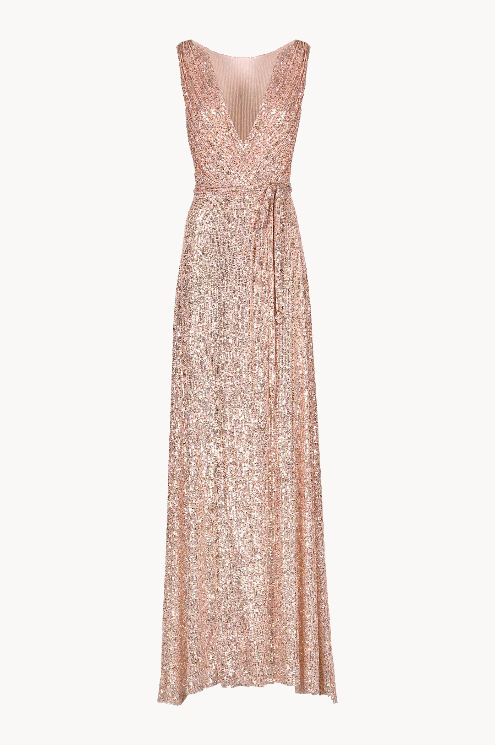Vestito rosa con paillettes a portafoglio