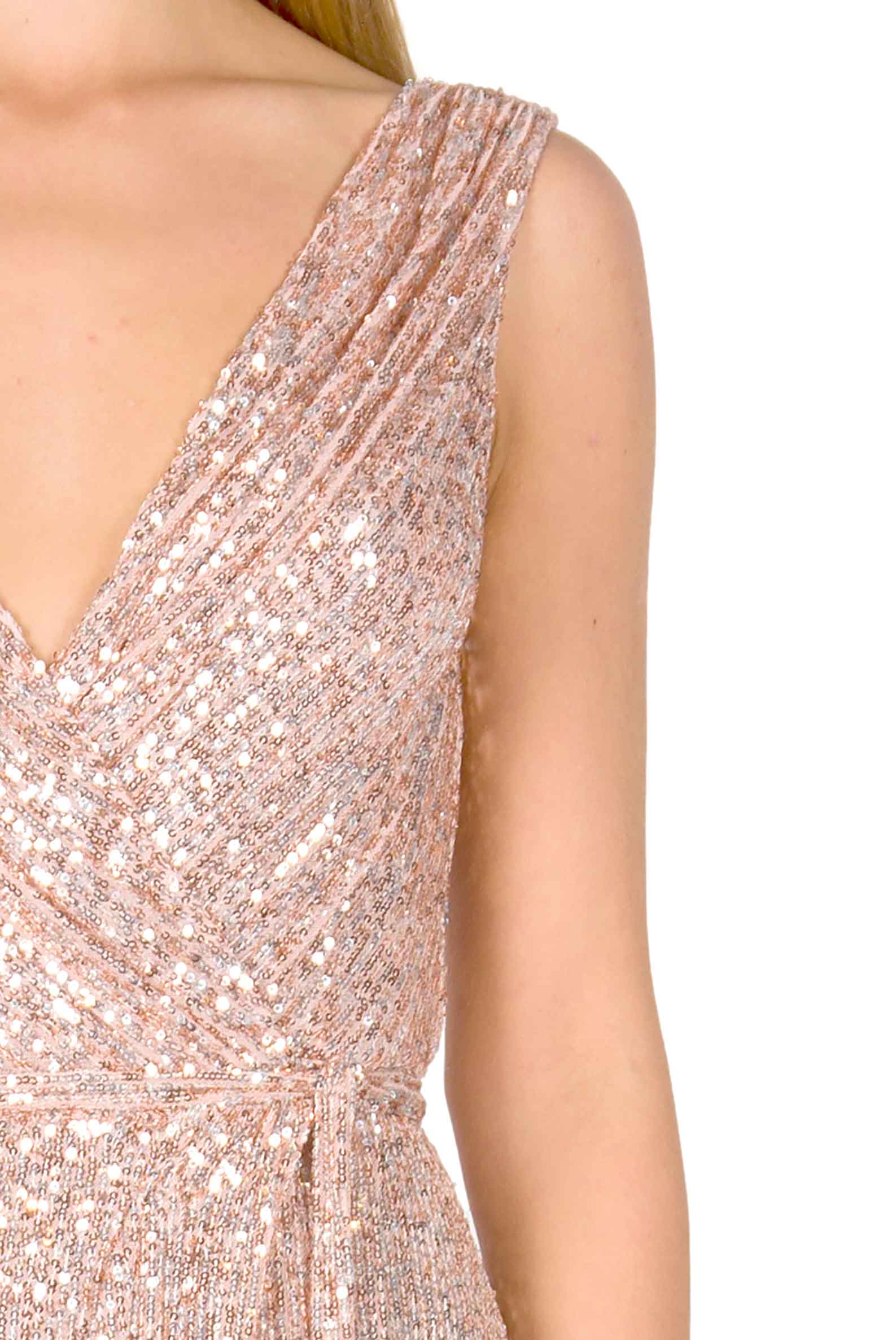 Vestito rosa con paillettes a portafoglio