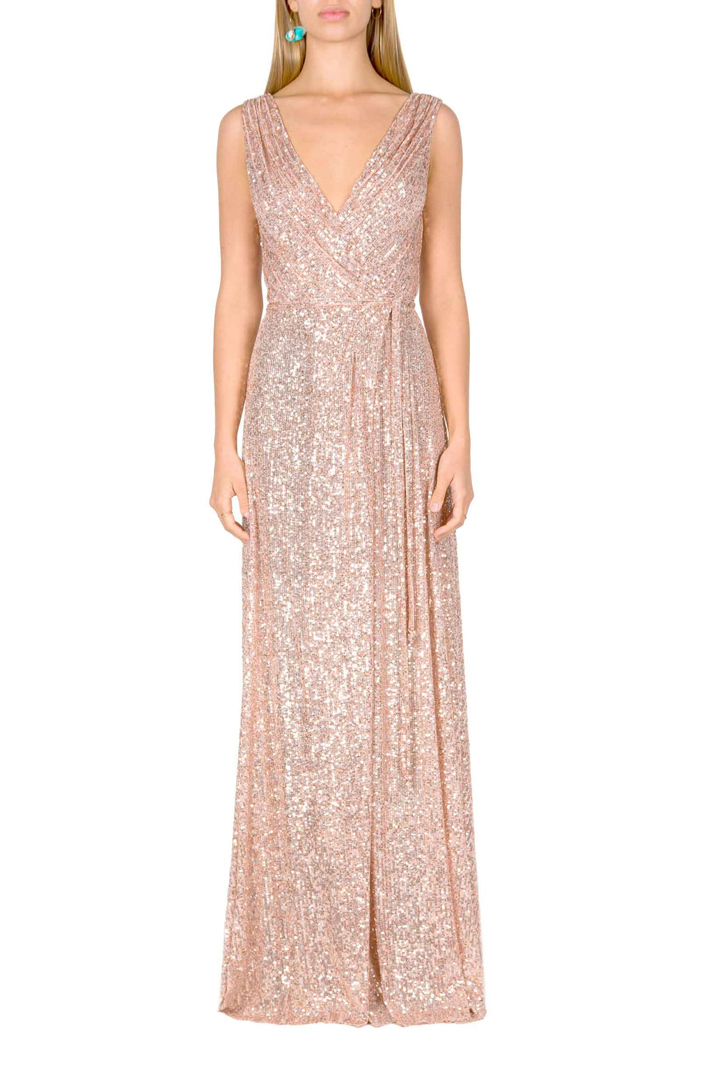 Vestito rosa con paillettes a portafoglio