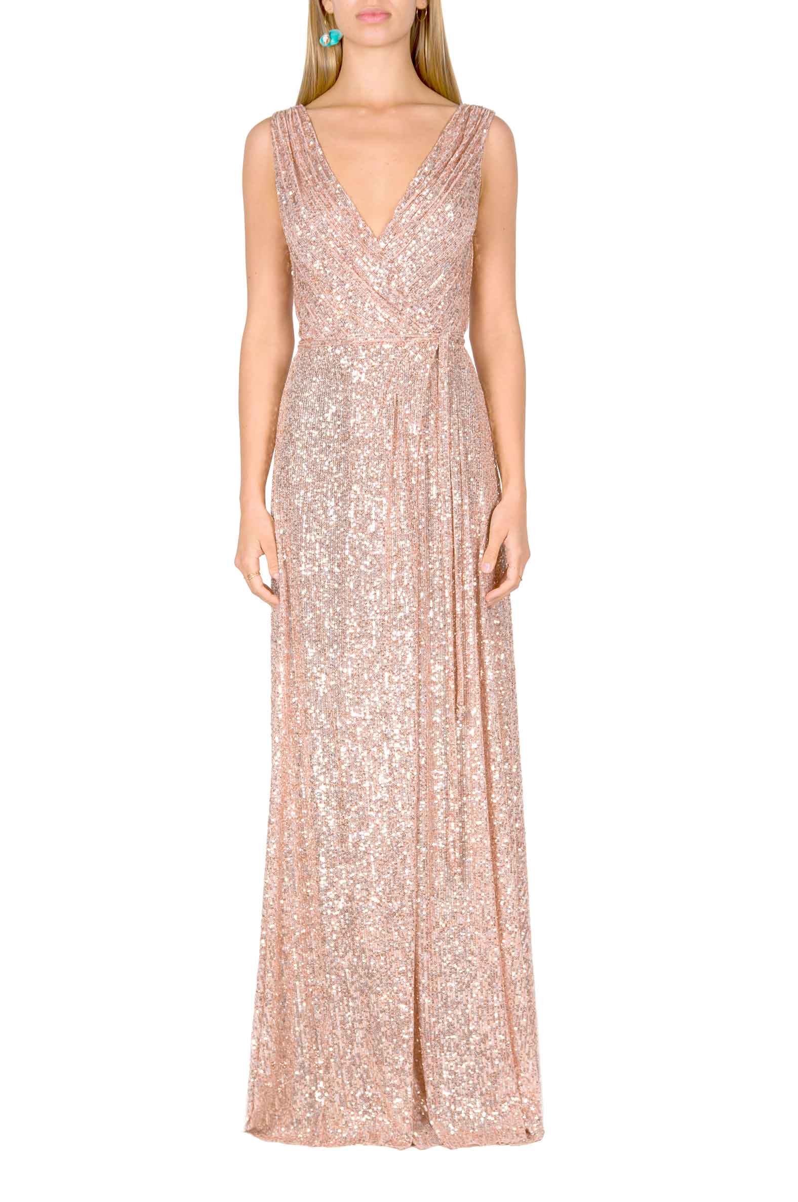 Vestito rosa con paillettes a portafoglio