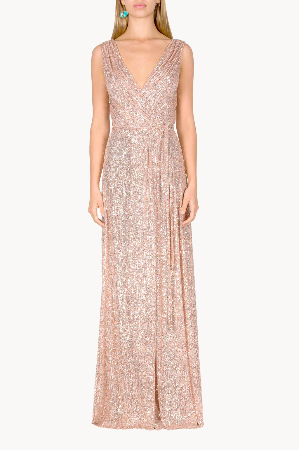 Vestito rosa con paillettes a portafoglio