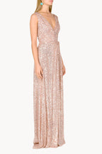 Vestito rosa con paillettes a portafoglio