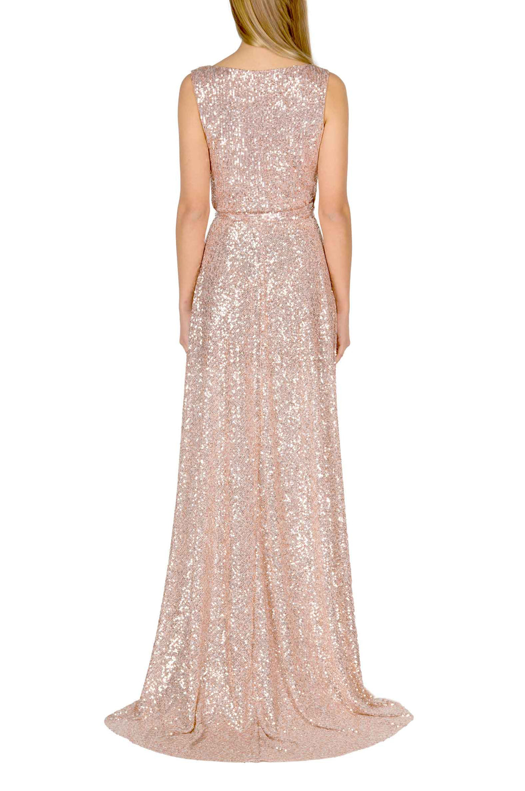 Vestito rosa con paillettes a portafoglio