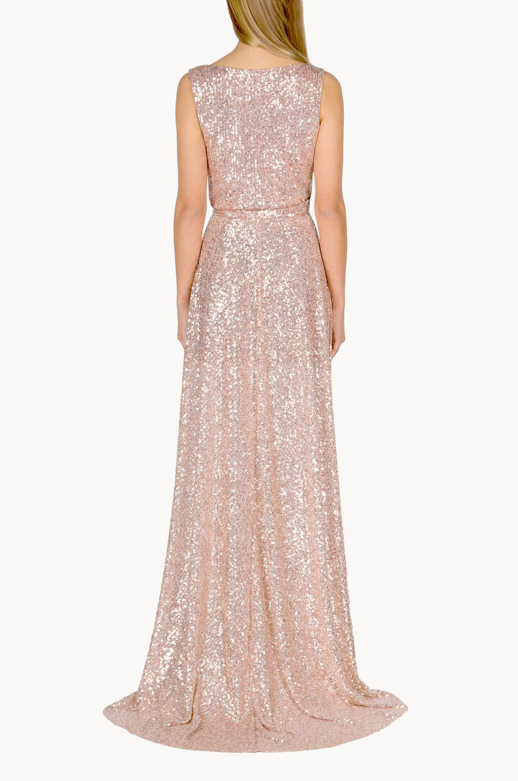 Vestito rosa con paillettes a portafoglio